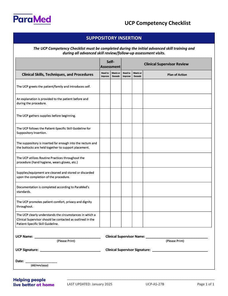 Suppository Insertion Competency Checklist Extendicare Print Shop