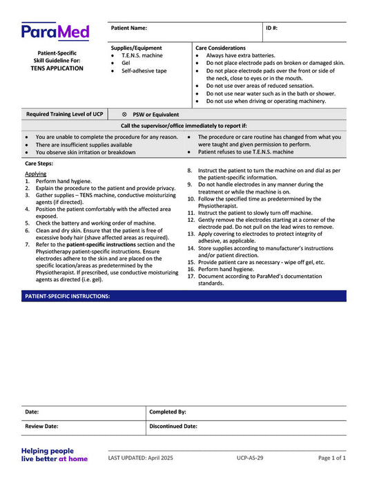 TENS Application (Skill Guideline)