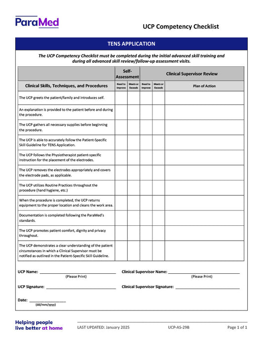 TENS Application (Competency Checklist)