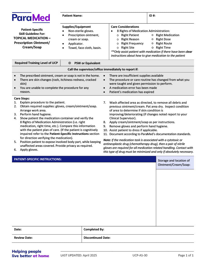 Topical Medication - Prescription Ointment/Cream/Soap (Skill Guideline)