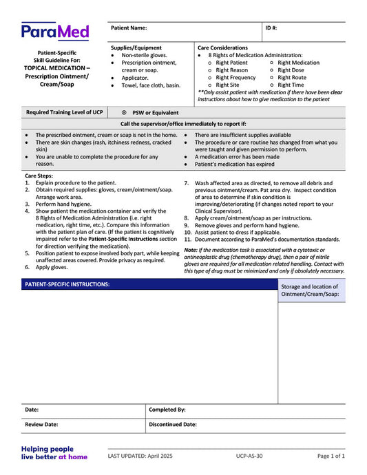 Topical Medication - Prescription Ointment/Cream/Soap (Skill Guideline)