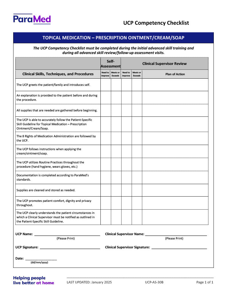 Topical Medication - Prescription Ointment/Cream/Soap (Competency Checklist)