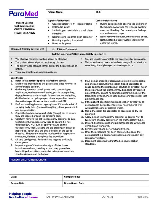 Outer Cannula Trach Cleaning (Skill Guideline)