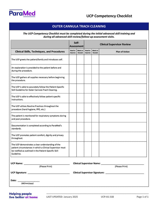 Outer Cannula Trach Cleaning (Competency Checklist)