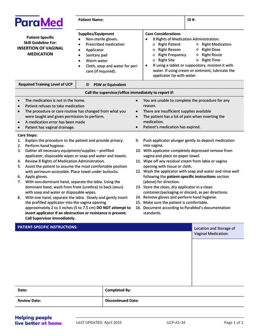 Insertion of Vaginal Medication (Skill Guideline)