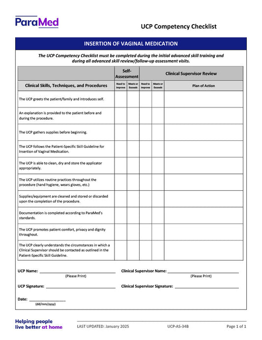 Insertion of Vaginal Medication (Competency Checklist)