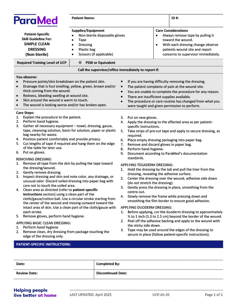 Simple Clean Dressing (Non-Sterile) (Skill Guideline)
