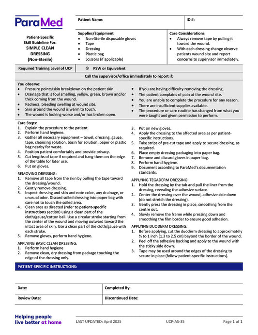 Simple Clean Dressing (Non-Sterile) (Skill Guideline)