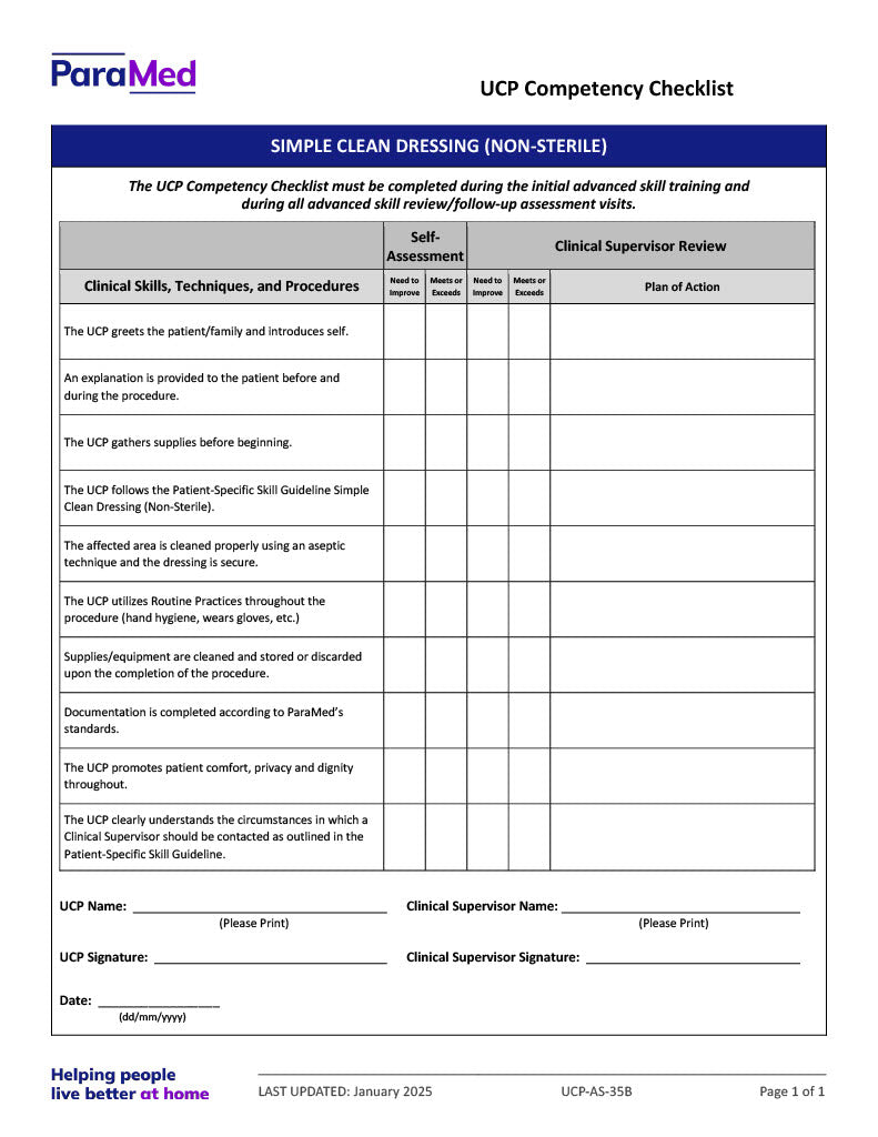 Simple Clean Dressing (Non-Sterile) (Competency Checklist)