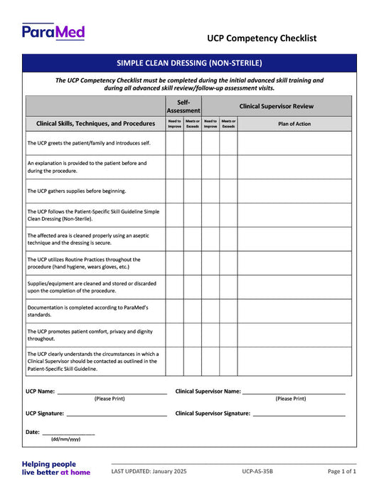 Simple Clean Dressing (Non-Sterile) (Competency Checklist)