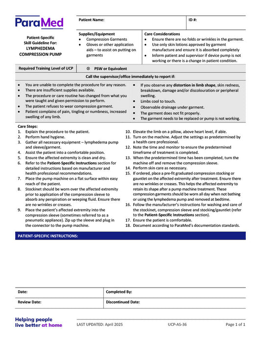 Lymphedema Compression Pump (Skill Guideline)