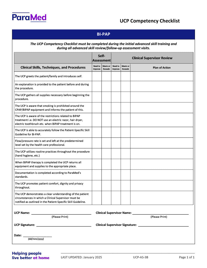 Bi-PAP (Competency Checklist)