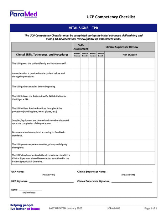 Vital Signs - TPR (Competency Checklist)