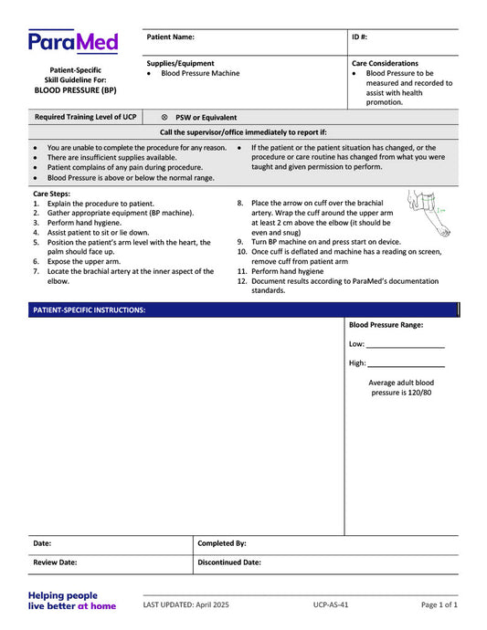 Blood Pressure (BP) (Skill Guideline)