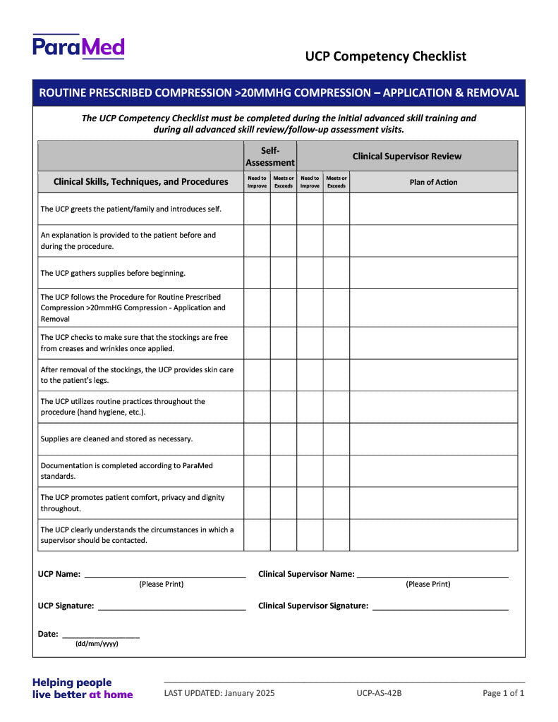 Routine Prescribed 20mmhg Compession (Competency Checklist)
