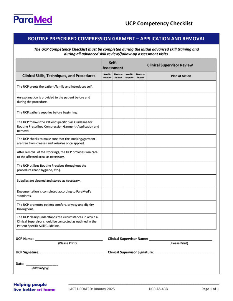 Routine Prescribed Compression Garment (Competency Checklist)