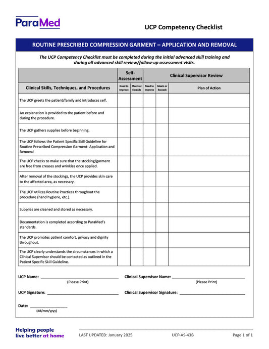 Routine Prescribed Compression Garment (Competency Checklist)