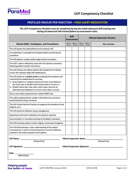 Prefilled Insulin Pen Injection (Competency Checklist)