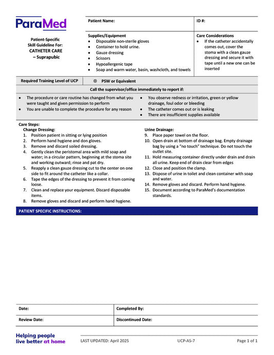 Catheter Care – Suprapubic (Skill Guideline)