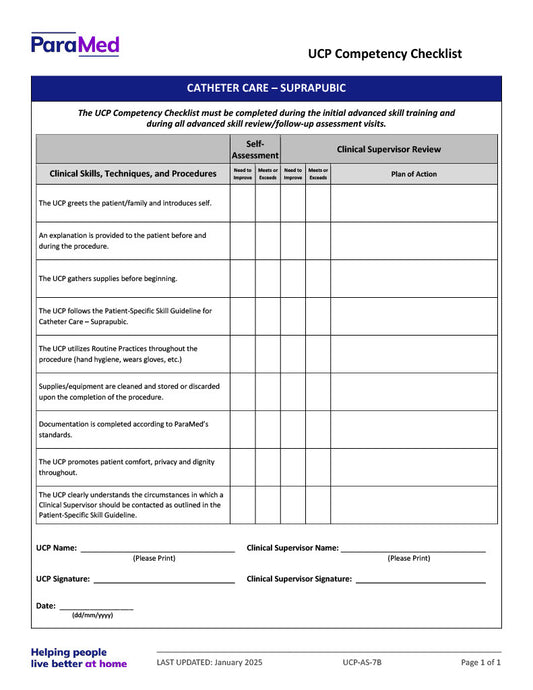 Catheter Care – Suprapubic (Competency Checklist)