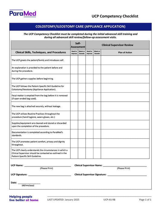 Colostomy/ Ileostomy Care – (appliance application) (Competency Checklist)