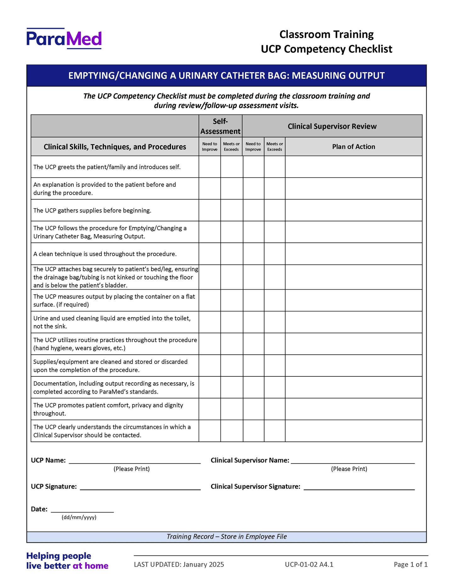 UCP-CC - UCP Orientation/Skills Lab/Annual Skills Renewal (Competency Checklists Bundle)
