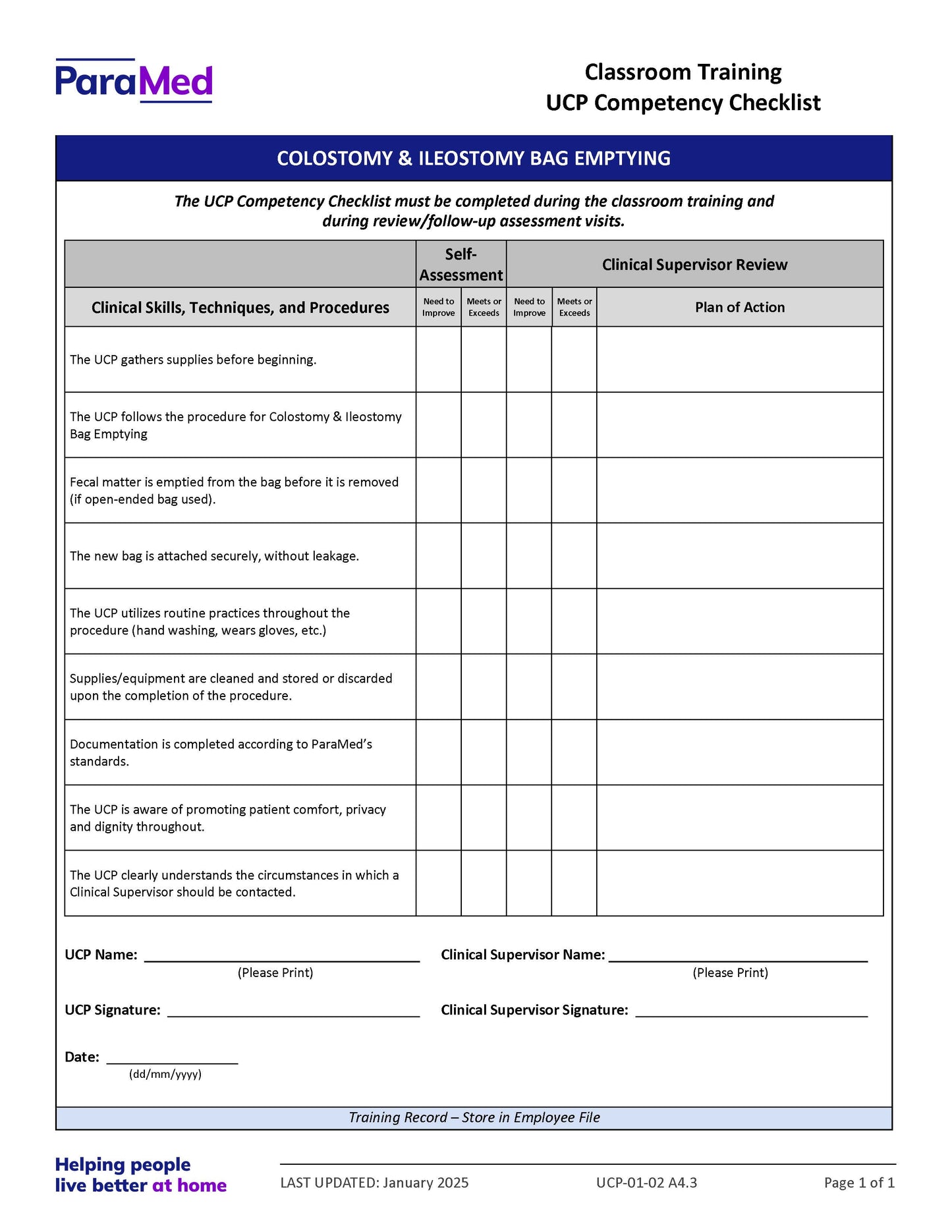 UCP-CC - UCP Orientation/Skills Lab/Annual Skills Renewal (Competency Checklists Bundle)