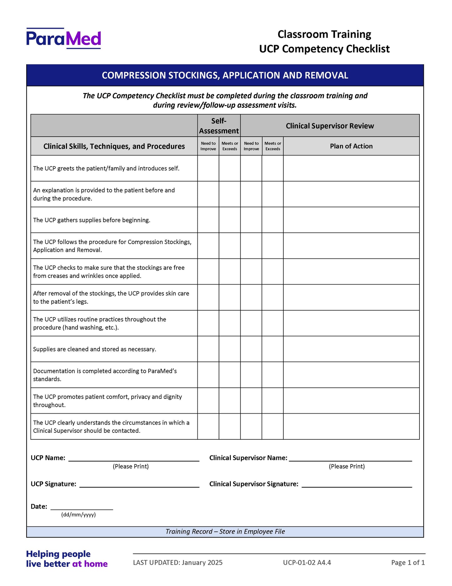 UCP-CC - UCP Orientation/Skills Lab/Annual Skills Renewal (Competency Checklists Bundle)
