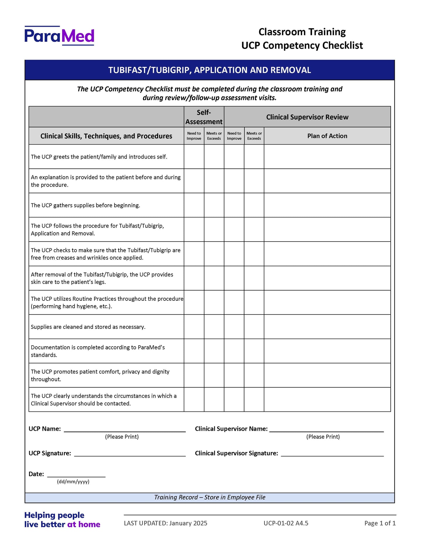 UCP-CC - UCP Orientation/Skills Lab/Annual Skills Renewal (Competency Checklists Bundle)