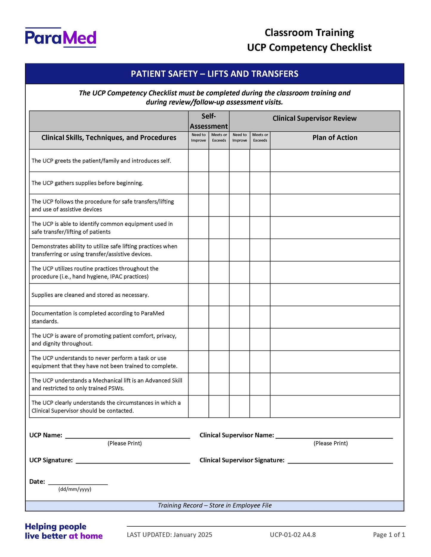 UCP-CC - UCP Orientation/Skills Lab/Annual Skills Renewal (Competency Checklists Bundle)
