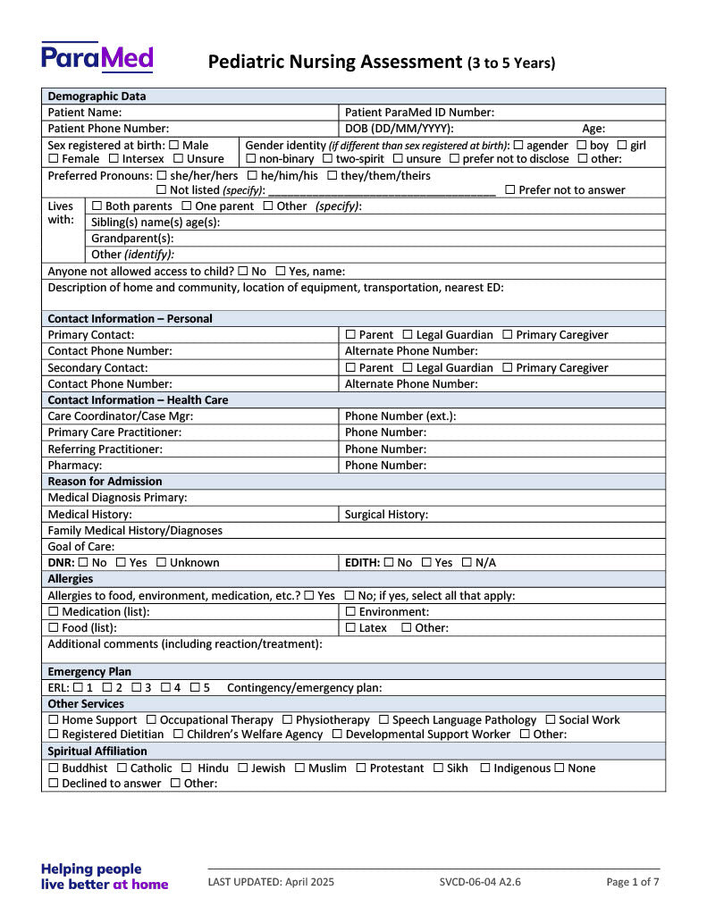 PEDS-3-5-NES - Pediatric Bundle (ages 3 to 5 yrs) for Non-Electronic Sites