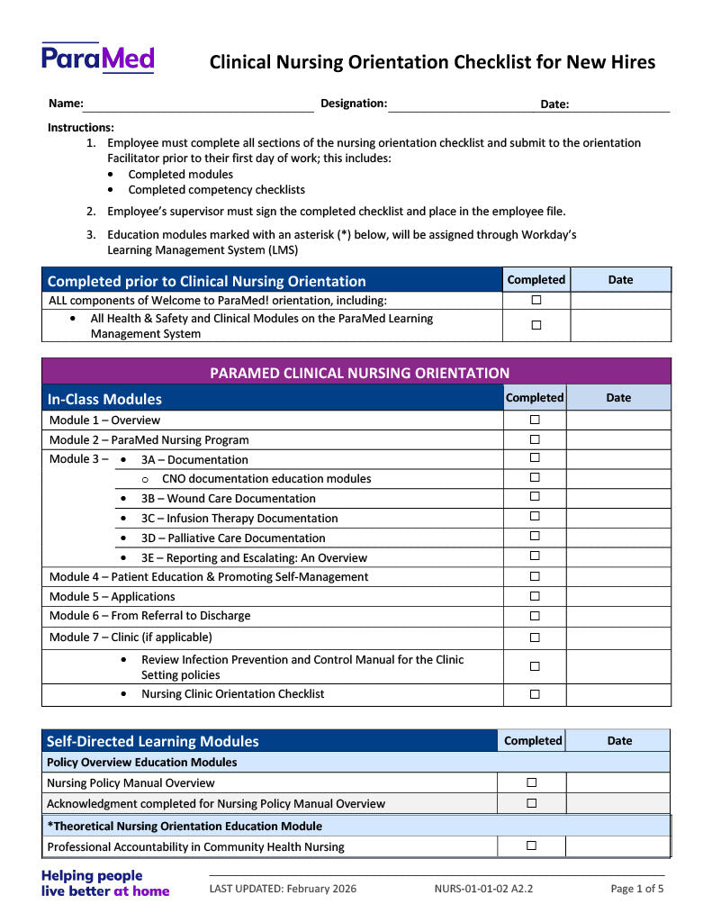 NURS-NOB - Nursing Orientation Bundle