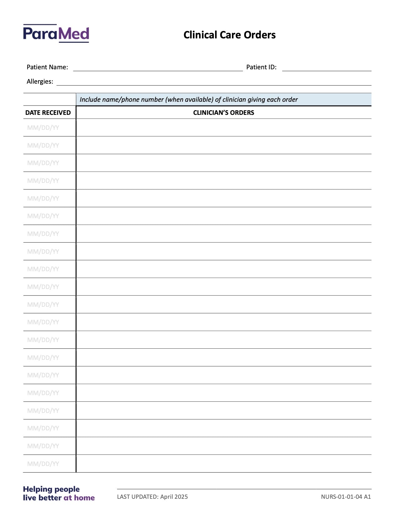 CL-NURS-GCB-NES - General/Generic Chart Bundle Non-Electronic Sites