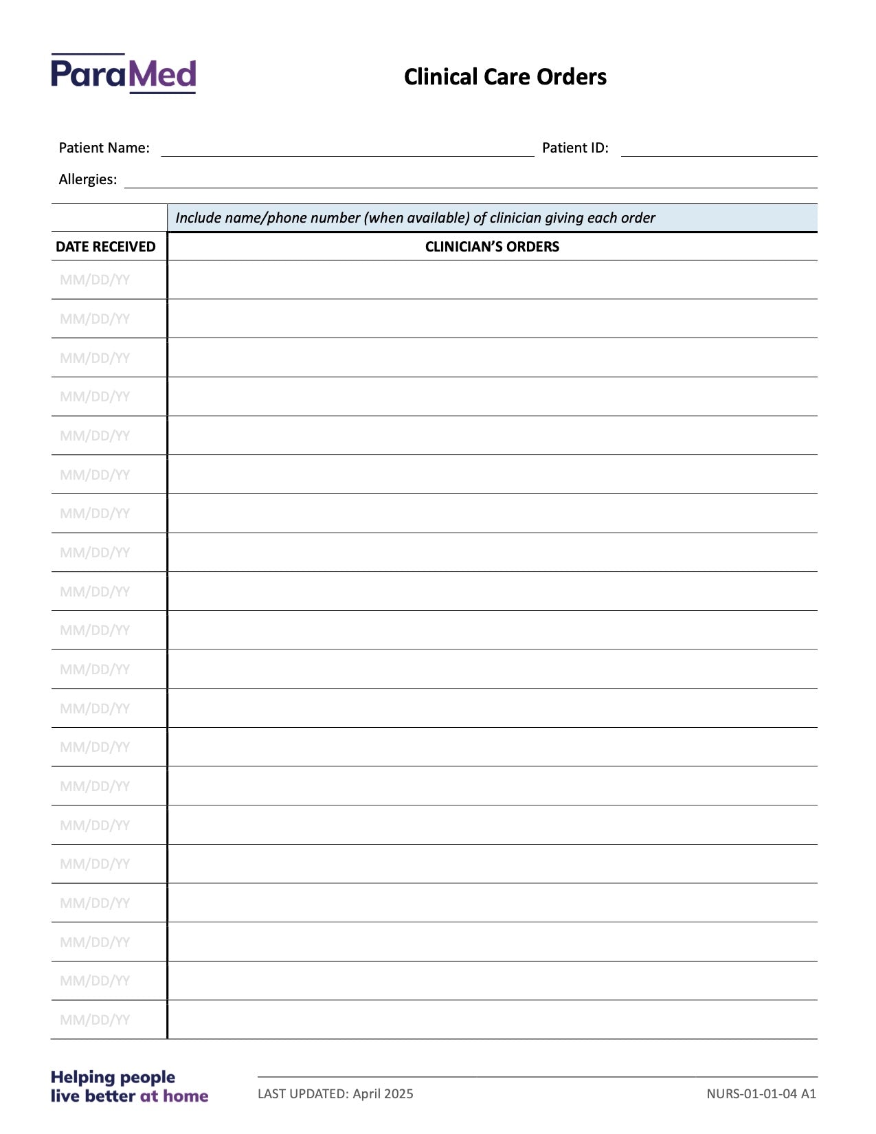 CL-NURS-GCB-NES - General/Generic Chart Bundle Non-Electronic Sites