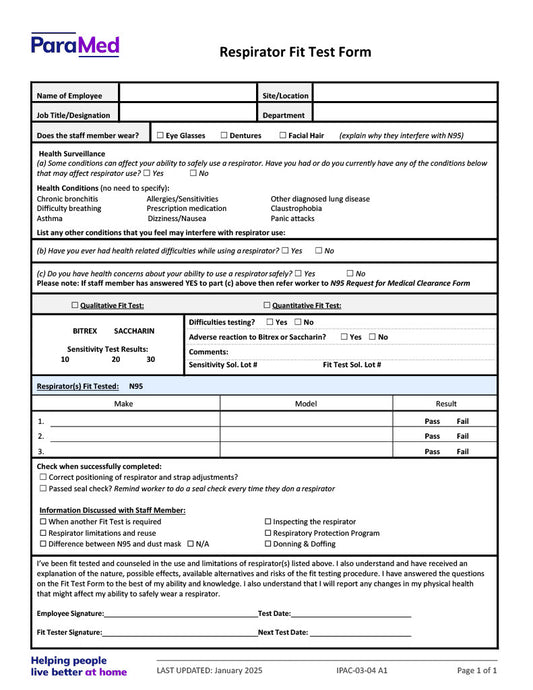 Respirator Fit Test Form