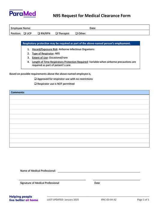 N95 Request for Medical Clearance Form