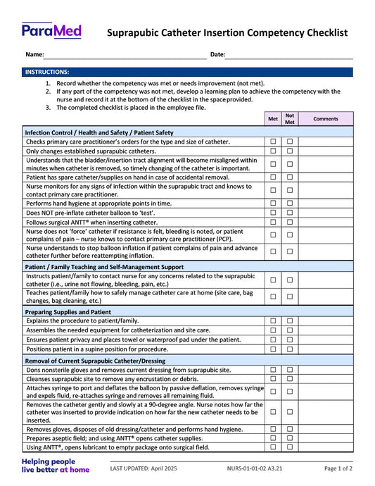 Suprapubic Catheter Insertion Competency Checklist