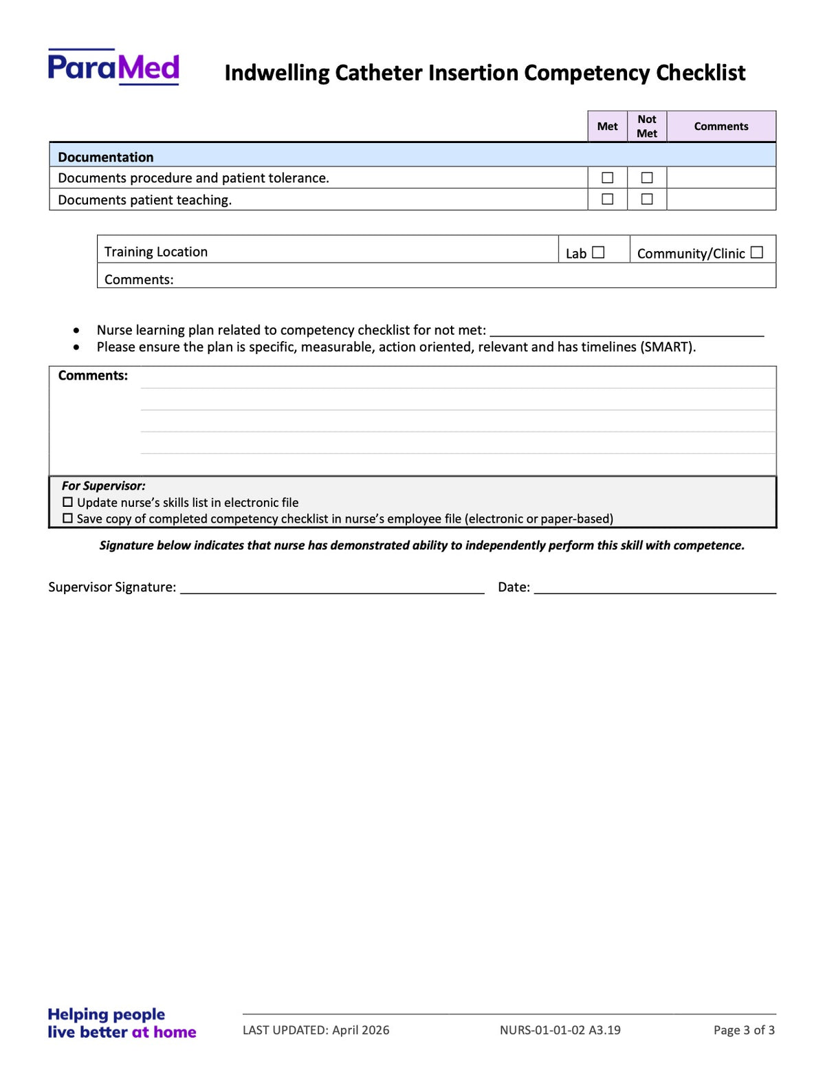 Indwelling Catheter Insertion Competency Checklist - page 3