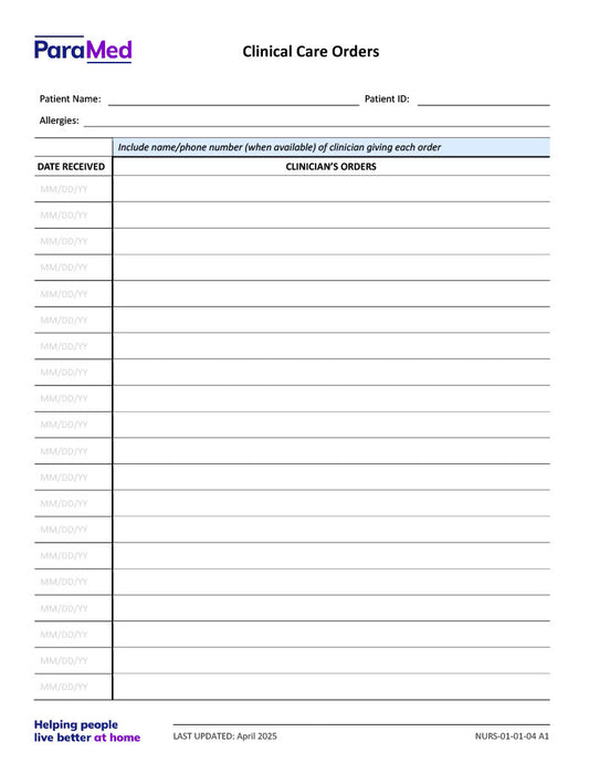 Clinical Care Orders