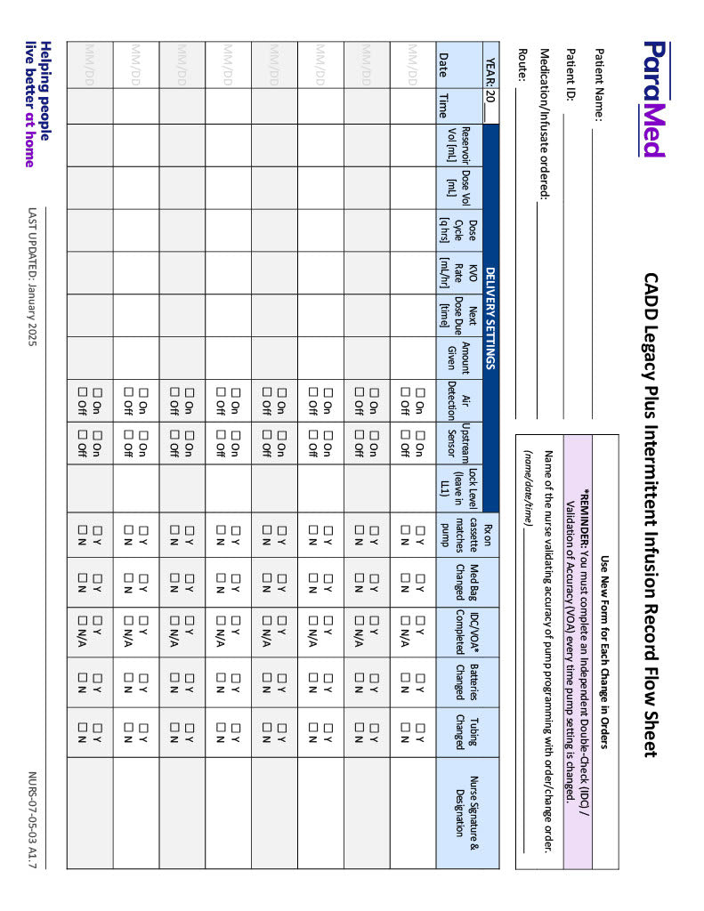 CADD Legacy Plus Intermittent Infusion Record