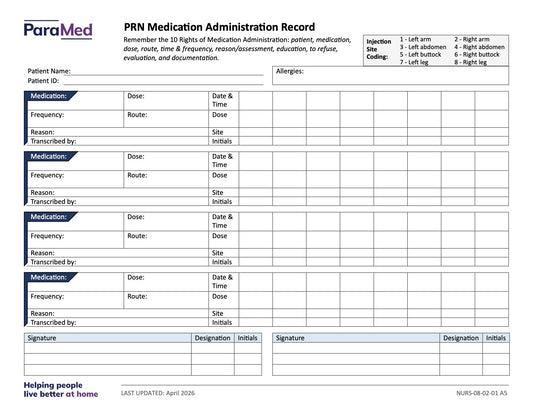PRN Medication Administration Record - page 1