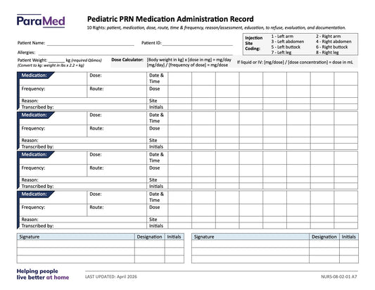 Pediatric PRN Medication Administration Record - page 1