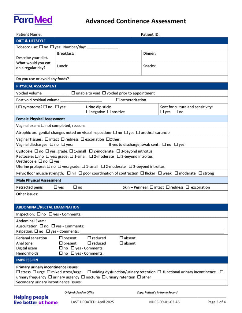Continence Observation Chart.pdf Advanced Continence Assessment – Extendicare Print Shop