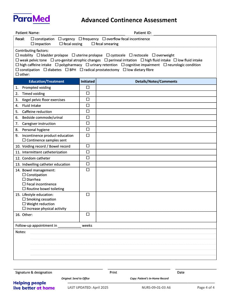 Continence Observation Chart.pdf Advanced Continence Assessment – Extendicare Print Shop