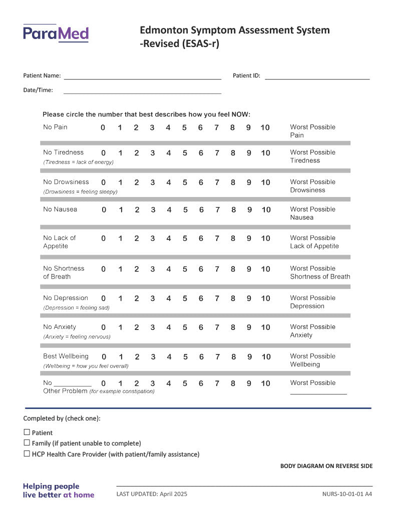 Edmonton Symptom Assessment System ESAS-R