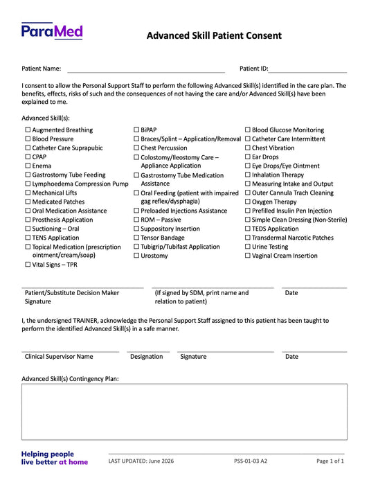 Advanced Skill Patient Consent - page 1