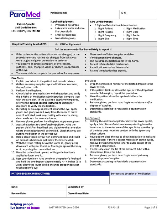 Eye Drops/Eye Ointment (Skill Guideline) - page 1