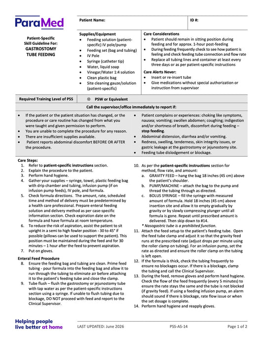 Gastrostomy Tube Feeding (Skill Guideline) - page 1