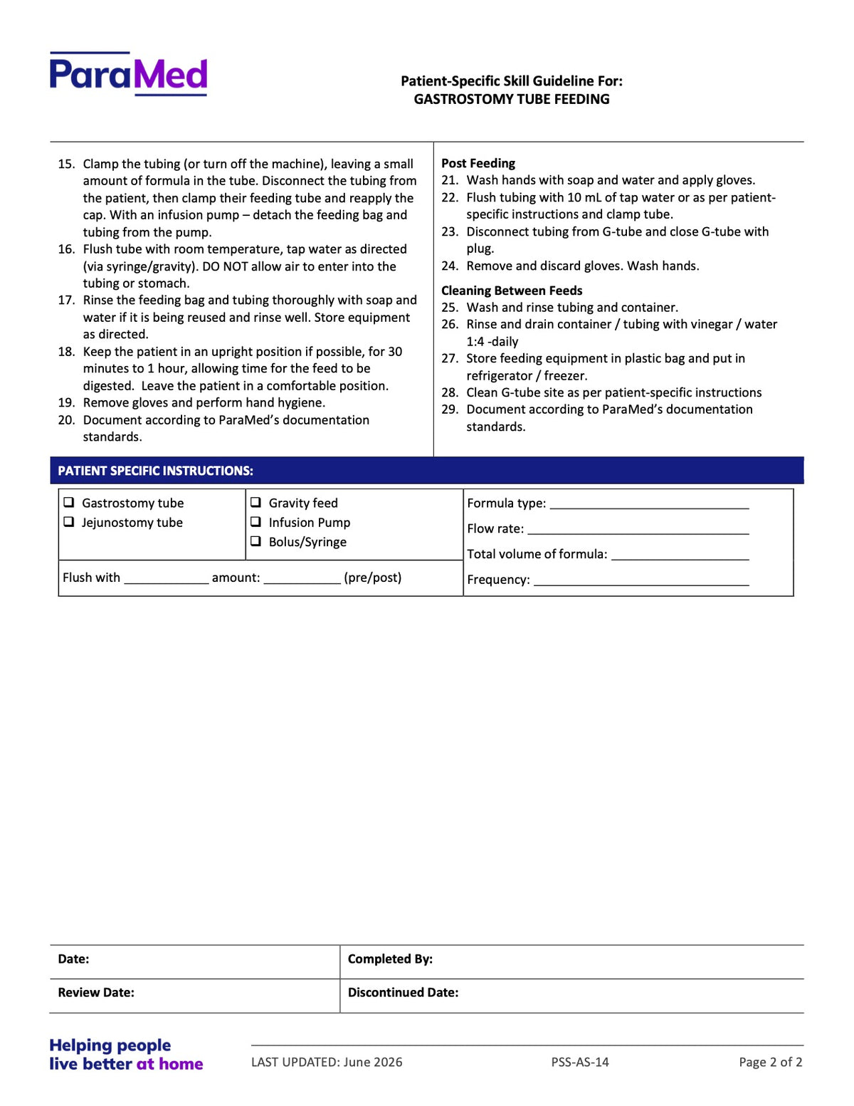 Gastrostomy Tube Feeding (Skill Guideline) - page 2