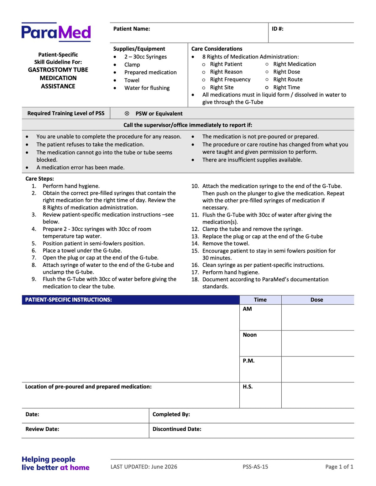 Gastrostomy Tube Medication Assistance (Skill Guideline) - page 1